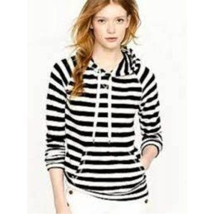 J. CREW Black and Cream Terry Striped Hoodie, sz L